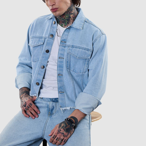 OEM <b>Mens</b> Denim Jean <b>Jacket</b> Casual Outwear Fall <b>Jacket</b> Denim Button up Coat Oversize Denim <b>Jacket</b> for <b>Men</b> acidwash fashion casual - Product Image 3