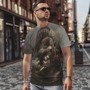 T-shirt à manches courtes pour homme avec impression photo de gorille fumant une pipe, col rond, coupe ample, style décontracté, écologique, personnalisable - Product Image 2