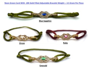 Wholesale Neon Green Cord Gold Plated Adjustable <b>Bracelet</b> with Diamonds and CZ for Unisex Wedding and Party Occasions - Product Image 5