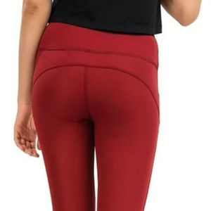Women's Red High Waist <b>Capri</b> <b>Leggings</b> Knee Length Stretchy Fitted Athletic Pants for Yoga Workout Running Fitness Train - Product Image 4
