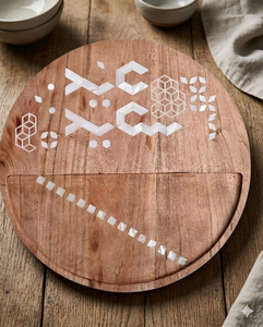 Plato Redondo para Servir Chocolate, Plato de Concha de Nácar, Plato Redondo para Servir Postres con Incrustaciones de Hueso - Product Image 1