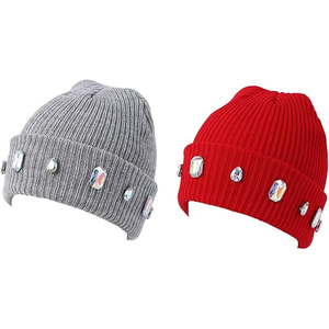 Black Rhinestone Beanie <b>Hat</b> Rib Knit Winter <b>Cap</b> Unisex Soft Warm Stretch Skull <b>Cap</b> Custom Logo OEM Supplier - Product Image 1