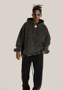 Oversized Acid Wash Black Hoodie Street Washed Men Custom Logo Loose Acid Wash Hoodie Men Oversized - Product Image 3