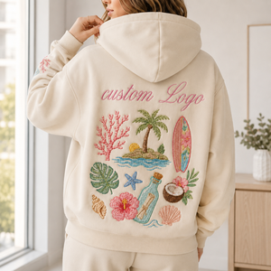 Sweat à capuche décontracté surdimensionné pour femme, personnalisé, en polaire, avec broderie florale colorée de haute qualité au dos et logo brodé personnalisé - Product Image 2