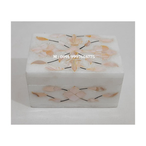 Boîte à bijoux en marbre blanc très attrayante avec incrustations de nacre rose, design floral fait à la main, surface brillante, à usage professionnel - Product Image 3