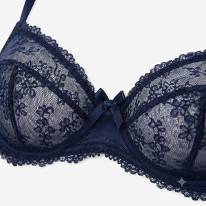 Conjunto de sujetador push-up de media copa y bragas de encaje floral rojo para mujer, lencería transparente transpirable para uso diario, OEM ODM al por mayor - Product Image 5