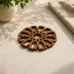 Islamic Geometric Star Laser Cut Solid Wood Coaster Handcrafted Heat Resistant Drink Mat <b>Table</b> <b>Protector</b> Coffee Tea - Product Image 1