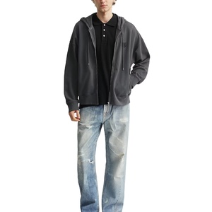 Sweats à capuche zippés pour hommes personnalisés, 100% coton, polaire épais, coupe ample, épaules tombantes, coupe régulière, poche unie, vêtements d'hiver, streetwear - Product Image 3