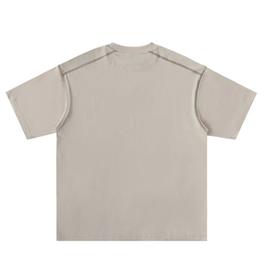 เสื้อยืดคอกลมของผู้ชายผ้าคอตตอนสีตัดกันเสื้อยืด100% ทอแบบย้อนกลับ - Product Image 2