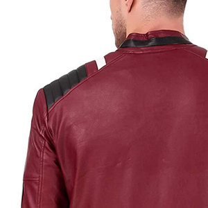 Veste en cuir PU bordeaux pour homme, style motard, col montant, fermeture éclair, coupe classique, pour l'automne - Product Image 2