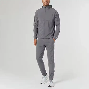 Survêtements coupe-vent pour hommes, vêtements de fitness, survêtement coupe-vent uni avec poches, tissu léger, survêtement de qualité supérieure - Product Image 1