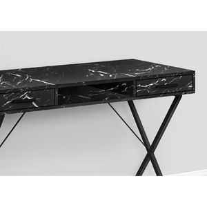 Scrivania per Laptop da 42 Pollici per Ufficio Domestico, Effetto Marmo Nero, Laminato, Struttura in Metallo, Configurazione a C con Cassetti Laterali, Scrivanie per Computer Pronte all'Uso - Product Image 3