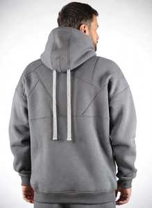 ONETEN APPARELS Sweat-shirt à capuche gris en molleton pour homme, grande taille, coupe ample, tricot uni - Product Image 3