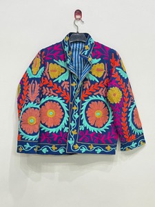 Veste en coton brodée de fleurs bohèmes, col mandarin, manches longues, vêtements d'extérieur décontractés pour adultes, vêtements de printemps - Product Image 2