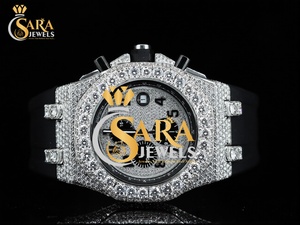 Reloj de Lujo con Diamantes VVS Moissanite, Esfera con Incrustaciones, Correa de Goma Negra, Acero Inoxidable, Joyería Premium de Regalo de la India - Product Image 4