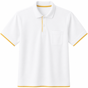 Chemise polo pour homme personnalisée, blanche avec bordure jaune, manches courtes, respirante, séchage rapide, avec poche, vêtements de golf, vente en gros, coton, saison estivale - Product Image 1