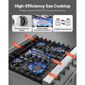 30-Inch Freestanding Stainless Steel Gas <b>Range</b> Oven with 5 Sealed Cooktop Burners and Easy Reach Racks Oven Stove - Product Image 3