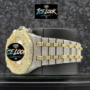 Montre mécanique chronographe Ice Look en acier inoxydable avec réserve de marche, cadran argenté et doré, lunette en cristal, bracelet, bijou de mode - Product Image 2