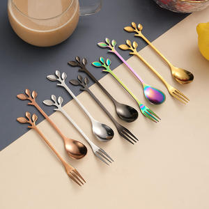 Juego de Cuchara y Tenedor con Forma de Hoja de 12.2 cm, Acero Inoxidable, para Postre, Fruta, Café, Disponible en 5 Colores - Product Image 2