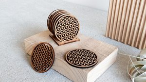 Sous-verre en bois gravé et découpé au laser, motif géométrie sacrée, tapis de yoga et de méditation, décoration d'autel, dessous de plat ajouré à grain de bois, cadeau en gros - Product Image 2