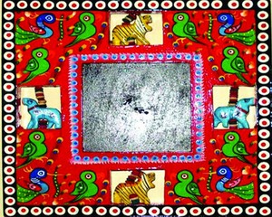Handmade Wooden Square Photo <b>Frame</b> With Elephant And Bird <b>Design</b> Full Color Silk Screen Printing <b>Wall</b> Decor - Product Image 2