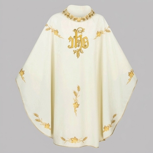 Chasuble de clergé brodée de fils d'or de qualité supérieure - Vêtement liturgique blanc pour l'Église - Product Image 1