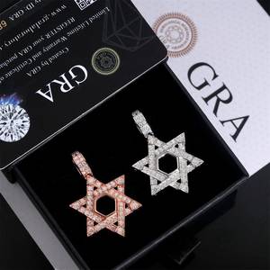 จี้ดาวหกแฉกเงินแท้ 925 ประดับมอสซาไนต์ สไตล์ฮิปฮอป สำหรับผู้ชายและผู้หญิง สวมใส่ในงานปาร์ตี้ - Product Image 2