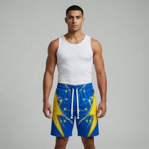 Shorts de sport unisexe en maille respirante et légère, motif sublimation Éclair Bleu Or, Performance Éclair Électrique - Product Image 1