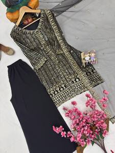 ชุดคุर्ตาปักลายสีดำสำหรับผู้หญิง พร้อมกางเกงและผ้าคลุมไหล่ – ชุดสัลวาร์สำหรับงานเทศกาลแบบอินเดียและปากีสถาน - Product Image 5