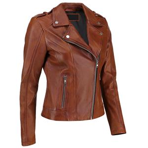 Biker Style Vintage Sheep <b>Skin</b> Leather Jacket Women Motorcycle Zip-Up Thick Silk Lining Quick Dry - Product Image 5