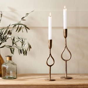 Rustic Iron Antique Gold Finish Loop Taper <b>Candlestick</b> <b>Holder</b> Stand Set 2 Handcrafted Durable Home & Restaurant Table Decor - Product Image 4