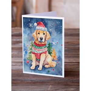 Whimsical A7 Tamaño 5x7 Tarjetas de nota en blanco Paquete de 8 Golden Retriever Tarjetas de felicitación de Navidad con sobres - Product Image 2