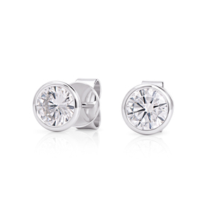 Round Lab Grown Diamond 14K Gold Bezel Set Stud <b>Earrings</b> Classic Wedding Fine Jewelry Luxury Elegant Design For Women - Product Image 3