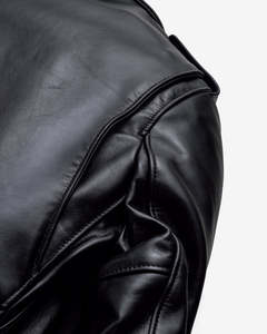 Chaqueta de Motociclista de Cuero Genuino Negro para Hombre, Cuello Camisero, Cierre de Cremallera, Corte Ajustado, Largo Regular, Estilo Otoñal - Product Image 6