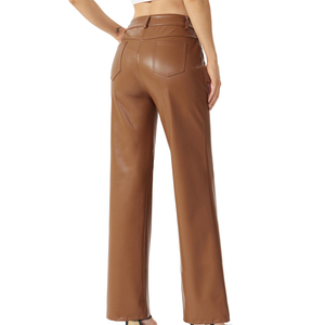 Pantalon en cuir pour femme, style streetwear premium, taille haute, coupe slim, en gros, à prix raisonnable - Product Image 2
