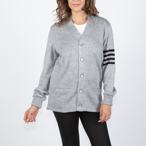 Cardigan en tricot pour homme et femme, col en V, manches longues, rayures contrastées, boutons sur le devant, style classique, toutes saisons, tenue scolaire - Product Image 2