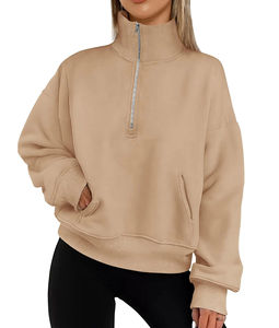 Sweat-shirt à col montant pour femme, personnalisable, de haute qualité, en coton 100% tissé, écologique, avec logo frontal, chaud pour l'hiver - Product Image 6