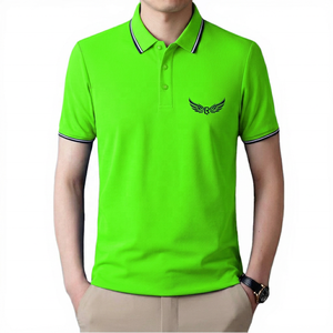 Camisa de Manga Corta Azul para Hombre, con Logotipo Bordado, Formal, de Punto, Poliéster/Algodón, Secado Rápido, Transpirable, Corte Regular - Product Image 5