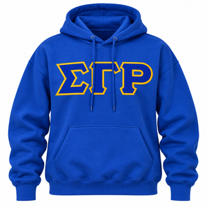 เสื้อฮู้ดสีเหลืองทอง Sigma Gamma Rho พร้อมดีไซน์ตัวอักษรกรีกแบบนูนสีน้ำเงิน มีเชือกผูกที่ฮู้ดและกระเป๋าแบบจิงโจ้ สำหรับเครื่องแต่งกายชมรมนักศึกษา - Product Image 3