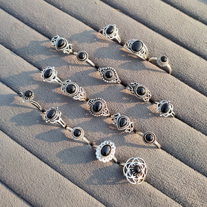 Noir Elegance Black Onyx Brass Handmade Vintage Silver Plated Adjustable Bohemian Gemstone Wedding <b>Rings</b> Unisex Wholesale - Product Image 3