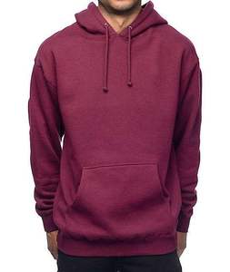 <b>Men's</b> Burgundy Hooded Sweatshirt Regular Fit Knitted Casual Autumn Wear Solid Color Fleece Pocket Design - Product Image 1