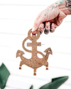 Gancho de pared de ancla de latón Vintage hecho a mano, perchero decorativo náutico antiguo con tallado Floral, decoración del hogar de Metal pulido - Product Image 6