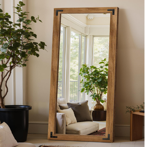 Smart spinning wooden full length mirror offers an elegant <b>arched</b> <b>frame</b> and hidden shelves. Available at wholesale price. - Product Image 6