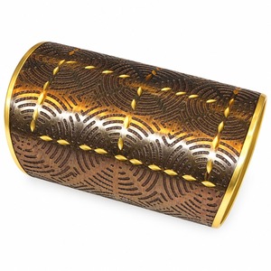Brazalete Vintage de Aleación de Cobre con Patrón Geométrico Tallado, Bañado en Bronce Antiguo, Brazalete Ancho Unisex - Product Image 1