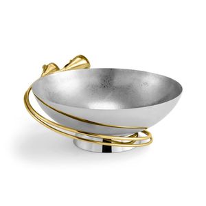 Bol de service de luxe en argent martelé avec base en métal en forme de branche d'olivier dorée, idéal comme centre de table pour mariage, fête ou décoration intérieure - Product Image 6