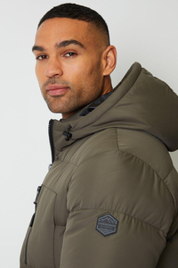 New Design Custom Logo Male Detachable Hood Puffer Men'<b>s</b> <b>Jackets</b> Stand Up Collar Button Up Hooded Quilted Gripped Puffer <b>Jacket</b> - Product Image 6