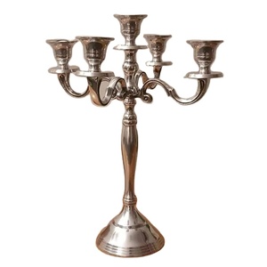 New Customized size 5-Arm <b>Candelabra</b> Shiny Silver Aluminum New Design Metal Tabletop Candle Stand centerpiece for wedding decor - Product Image 1