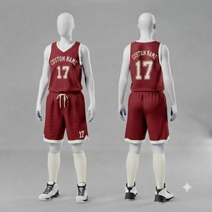 Conjunto de camiseta de baloncesto roja para hombre, uniforme de malla sin mangas con cuello en V, nombre personalizado, número 17, para todas las estaciones, ajuste regular para adultos - Product Image 1