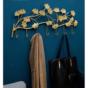 Gold Ginkgo Leaf Wall Hooks Decorative Coat <b>Rack</b> Modern Metal Hook Set for Entryway or Bathroom - Product Image 1