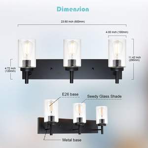 Lámpara de Baño Moderna de 5 Luces con Pantallas de Vidrio Esmerilado, Base Negra E26 para Dormitorio, Sala de Estar, Pasillo, Tocador - Product Image 5